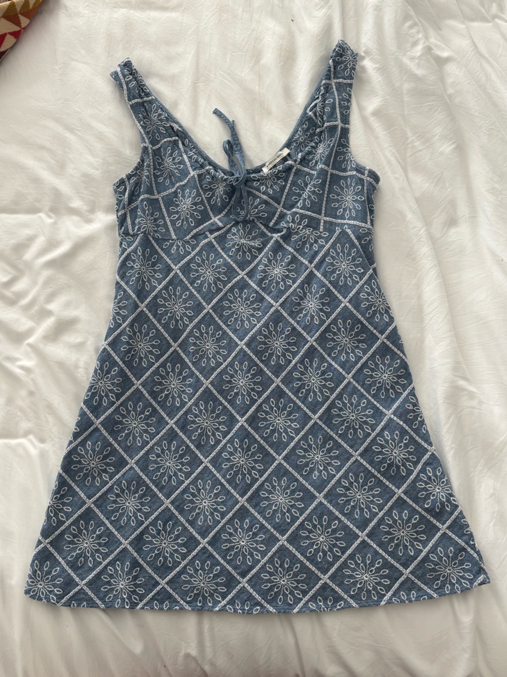 American Eagle Blue Embroidered Chambray Mini Dress Size M